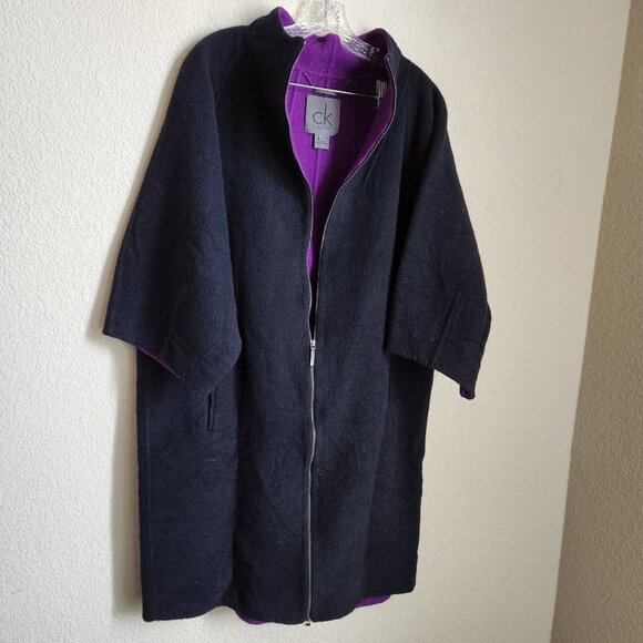 Calvin Klein Womens Black Angora Wool Blend Half Sleeve Overcoat Size XL Zipper - Picture 4 of 14